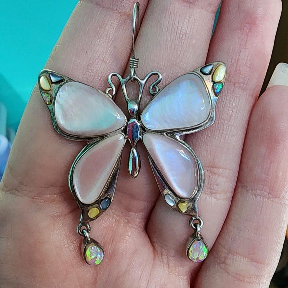 Elegant Silver Butterfly Earrings with Mother Of Pearl Accents